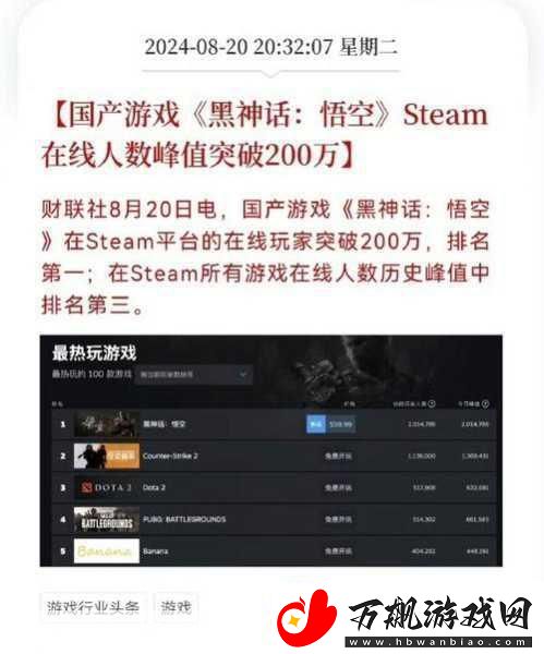 黑神话-悟空销量火爆-WeGame平台或已近百万大关！